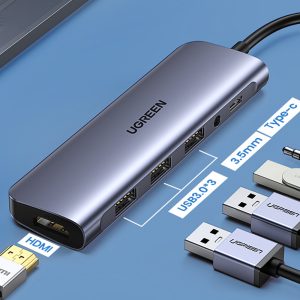 Bộ Chuyển USB C 6 in 1 Ugreen 80132 USB C To 3 USB 3.0+HDMI 4K + Audio 3.5mm Hỗ Trợ Mic + PD 100W