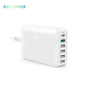 Sạc Ravpower 60W 6-Port, PD 30W, QC3.0, Desktop USB Charging Station - (RP-PC029)
