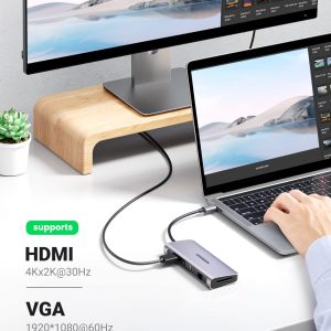 Bộ Chuyển Đổi (10-In-1) USB C To HDMI + VGA + LAN 1Gbps + Hub USB3.0 + SD/TF + Audio Ugreen 80133